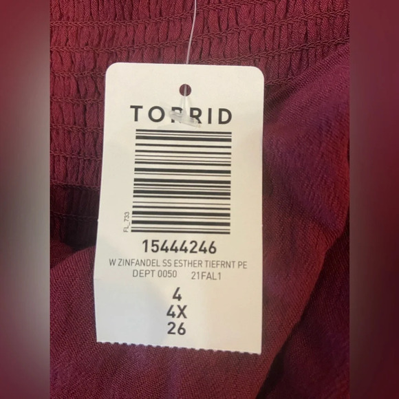 TORRID 3/4 Sleeve Zinfandel Red Blouse Tie Back and Front Plus Size 4X NWT - Picture 7 of 9